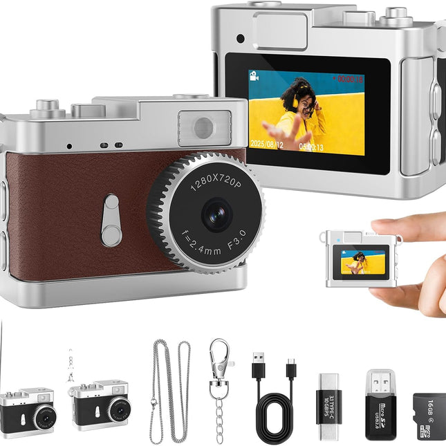 Keychain Camera, 16GB Mini Digital Camera with Built-in Flash & Retro