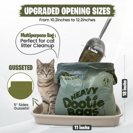 Heavy Dootie Bags with EZ Tie Handles. Clean and Convenient for Pet Dog Poop, Cat Litter. Multi-Use. Great for Swivel Bin and Scoopers. Made with Cornstarch. Strong, Leakproof and Very Large