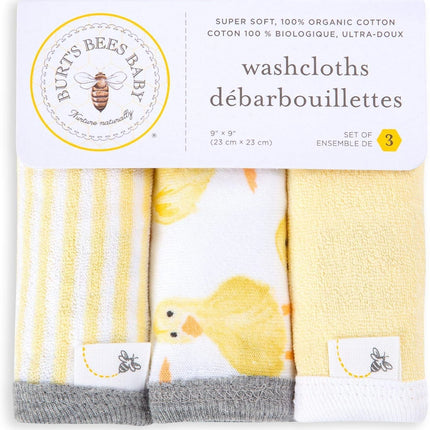 Burt's Bees Baby Infant Washcloths, 100% Organic Cotton, Soft and Super Absorbent Knit Terry Wash Cloth - 3 Pack Set