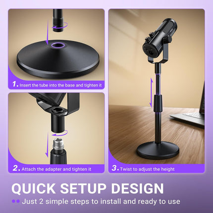FIFINE Desktop Microphone Stand, Adjustable Heavy Duty Weighted Base Tabletop Mic Stand with Twist Clutch & 3/8'' to 5/8'' Screw, for Streaming, Gaming,Recording-BS2