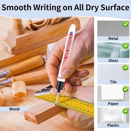 15 Pcs Long Nib Marker, 20 mm Long Head Deep Hole Marker Pens, Fine Nose Tip Deep Reach Permanent Paint Markers for Metal, Marking Pen for Drilling, Carpenter, Woodworking, Construction (Black)