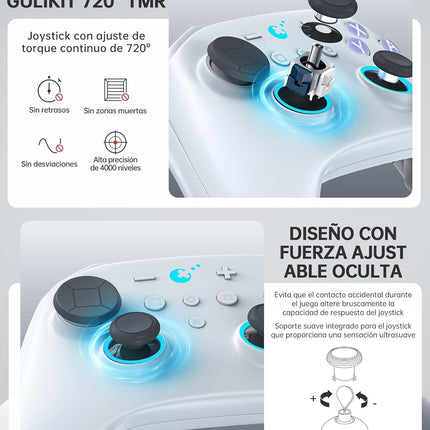 GuliKit TT MAX Wireless Controller for PC, Android, iOS, Switch 1/2, 720° Adjustable TMR Joystick, with 950mAh Long-Lasting Battery, Switch Wake-Up Function and 4 Detachable Metal Back Buttons-Gray