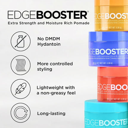 Style Factor Edge Booster Extra Strength & Moisture Rich Pomade | Strong Hold Edge Control Gel for Thick & Coarse Hair | High Shine, Non-Greasy Styling | Pink Sapphire, 3.38 oz