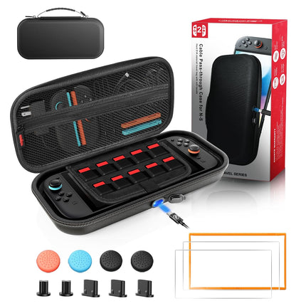 Auarte [Charge Inside] Switch 2 Carrying Case for Nintendo Switch 2 Console 2025 / Switch Original/Switch OLED, Slim Travel Carry Case for Switch 2 Accessories with 10 Game Card Storage (Black-Slim Case Bundle)