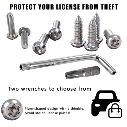 3rd-Gen Upgraded Anti Theft License Plate Screws Kit, Rustproof Stainless Steel License Plate Bolts, M6 (1/4") Fasteners with Caps, Front & Rear Mounting Hardware for Car, Truck, Motorcycle