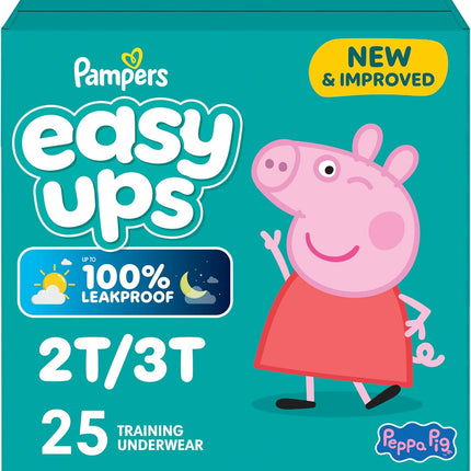 Pampers Training Pants - Easy Ups Girls & Boys Size 2T-3T, 25 Count, Peppa Pig Potty Underwear (Packaging May Vary)