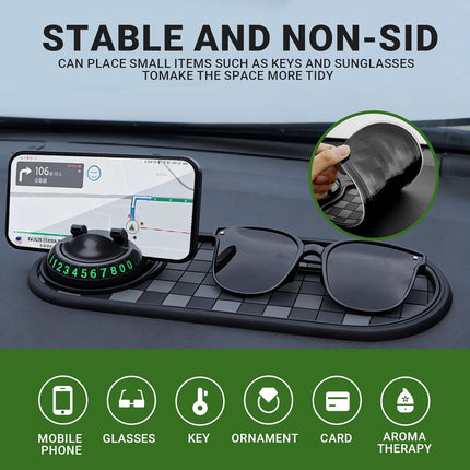 Multi Functional Anti-Slip Car Phone Mat with 360° Rotating Phone Holder, Car Dash Non Slip Mat Cell Phone Holder, for Phones, Sunglasses, and Daily Essentials