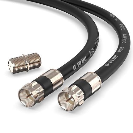 G-PLUG 1FT RG6 Coaxial Cable Connectors Set - High-Speed Internet, Broadband and Digital TV Aerial, Satellite Sky Cable Extension- Weather-Sealed Double Rubber O-Ring and Compression Connectors Black