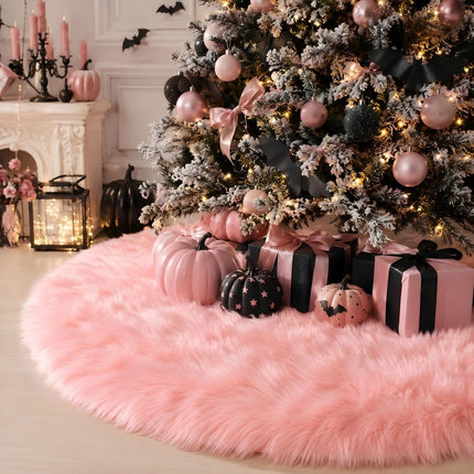28 Inch Black Faux Fur Christmas Tree Skirt for Halloween Decorations