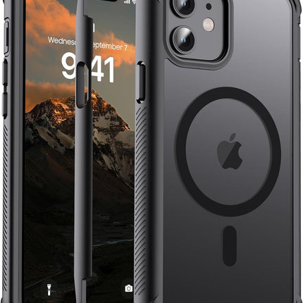 jaroco Magnetic for iPhone 12/12 Pro Case, [Compatible with MagSafe][Military Grade Drop Protection][Heavy Duty Protection][Non-Slip][Shockproof] 2-Layer Durable Bumper Phone Case 6.1''-Black