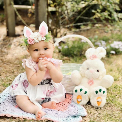 Baby Girls Flower Headband Easter Bunny Ears Nylon Hairband Cute Floral Rabbit Fairy Hair Accessories for Newborn Infant Toddler Kid