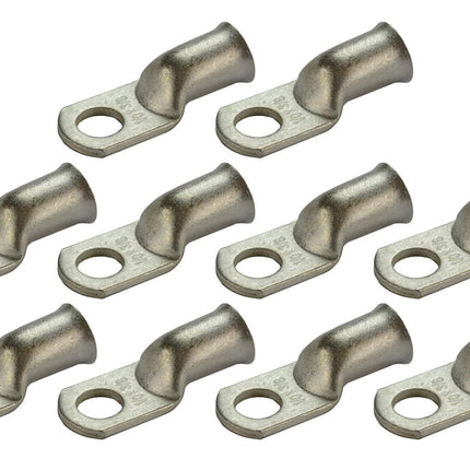 TEMCO 10 Pack Tinned Copper Welding Battery Cable Ends, Lugs Terminal 1/0 AWG 3/8" Hole - Marine Grade (6 AWG to 1/0 AWG Options Available)