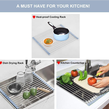 Roll-Up Over-Sink Dish Drying Rack, Stainless Steel, 17.5x11.8 in