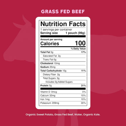 Serenity Kids 6+ Months Baby Food Pouch Puree - Grass Fed Beef Meat Pouches - Organic Veggie Blends for Toddler Snacks - Savory No-Sugar Baby Snacks - 3.5 Ounce, Pack of 1