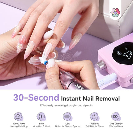 2026 Nail Drill Professional: 40000RPM Electric Nail Drill 30S Fast Removal for Acrylic Nails Low Noise Electric Nail File Long-Lasting Manicure Pedicure Mobile Tech & Salon (Gradient Purple)