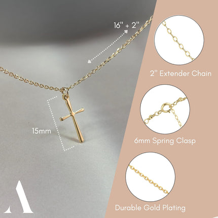 Annika Bella Cross Necklace for Women, 16-18 Inches Silver/Gold Chain, Women's Small Simple Cross Necklaces Religious Charm Jewelry, Faith Gift for Her