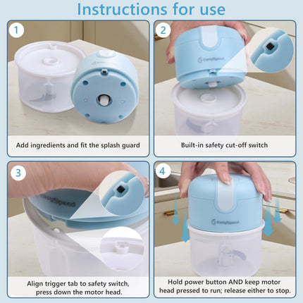 Electric Garlic Chopper, 250ml Mini Food Processor, USB Rechargeable Garlic Mincer, Wireless Small Food Chopper for Onion, Veggie, Ginger, Chili, Fruit, Meat
