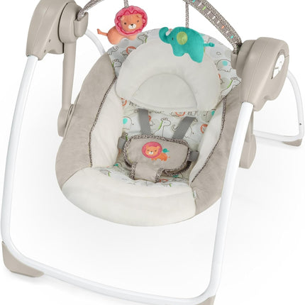 Ingenuity Soothe 'n Delight Compact Portable 6-Speed Plush Baby Swing with Music, Folds Easy, 0-9 Months 6-20 lbs (Cozy Kingdom)