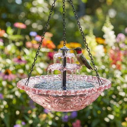 Solar Cascade Hanging Bird Bath Fountain, New Hanging Bird Bath with Flowing Water, Bird Bath Fountain Decorative Garden Yard Patio for Outdoor (Red)