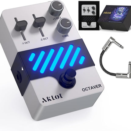 AKLOT Octave Electric Guitar Pedal: Fast Tracking & Dynamic Response, +1/-1 Octave & Level Controls, Mini Guitar Effects Pedal True Bypass, NEON SubShift