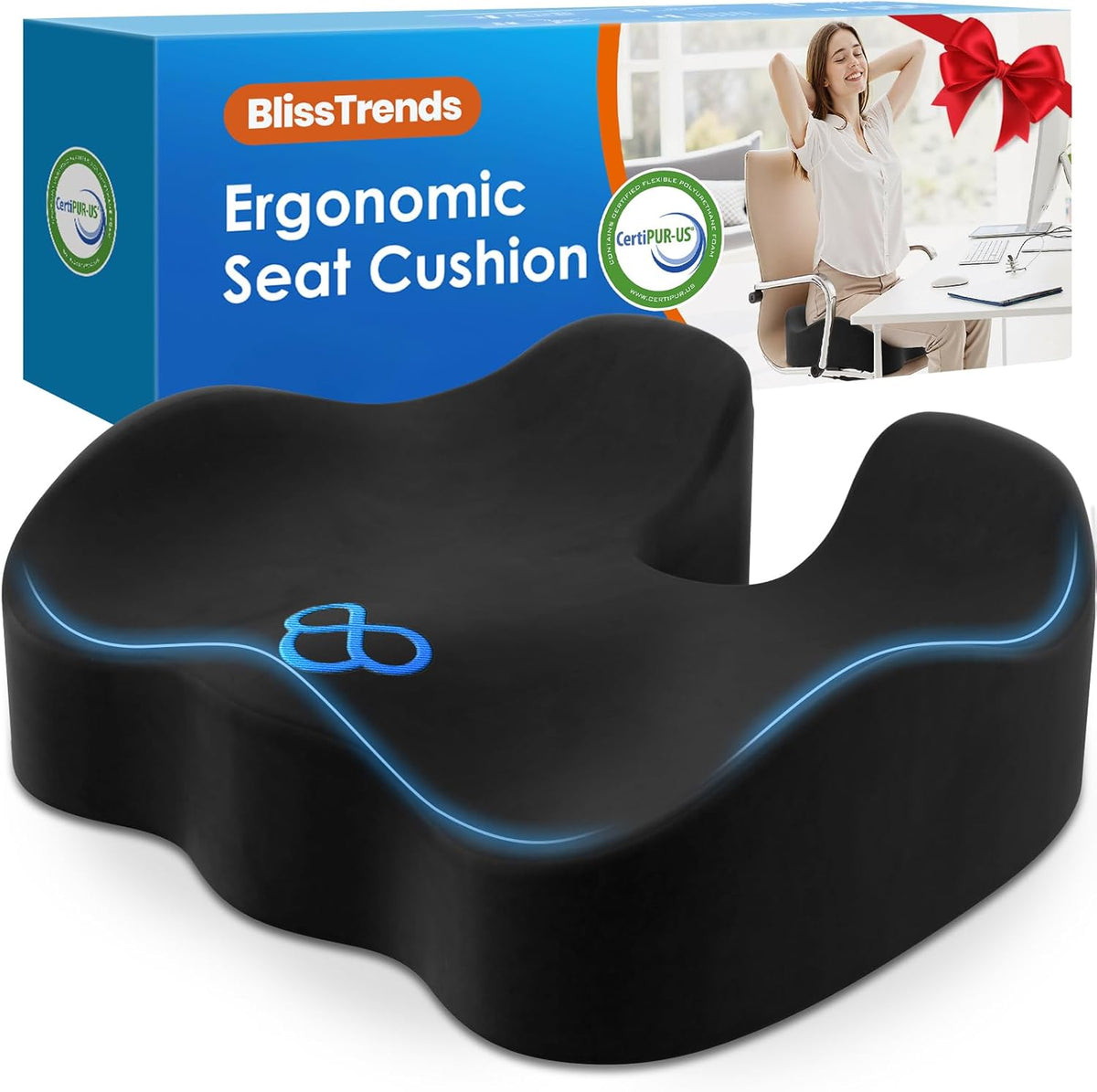 Seat Cushion with Velvet Cover, Thick Memory Foam Cushions for Office Chair, Car Seat, Airplane, Relieving Pressure