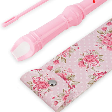 Recorder Instrument for Beginner Adults,8-Hole Soprano Descant Recorder Music Flute with with Cleaning Rod & Leather Case For Home Entertainment(2-Pink Rose)