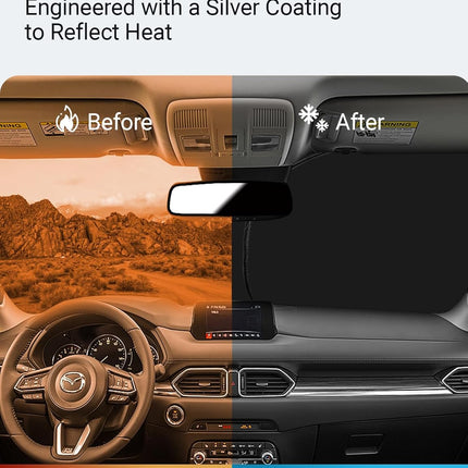 Proadsy 2026 Upgrade Windshield Sun Shade Custom Fit Mazda CX5 CX-5 2017-2025 2026 4-Layer Foldable Front Sunshade Protector Sun Visor Blocks UV Rays Keep Car Cooler