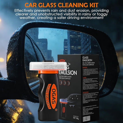Car Glass Cleaner & Oil Film Remover, Handheld Windshield Cleaner Tool, Automotive Window Emulsion with Built-in Sponge Brush, Heavy Duty Water Spot & Stain Remover for Clear Vision
