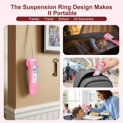 Bear Silicone Case Compatible with GoodBaby Thermometer for Adults and Kids, Cute Cartoon Thermometer Protective Case, Help Restless Baby Temperature, for Travel, Home and Outdoor (Pink)
