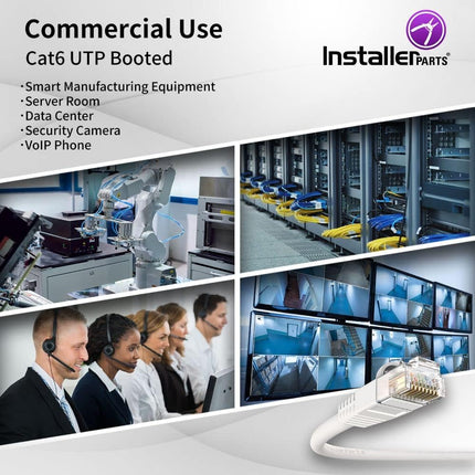 InstallerParts CAT6 Cable UTP Booted [White] - 12 FT - 1 Pack - Professional Series - 10Gbps, Cat6 Patch Cable, Network, Internet