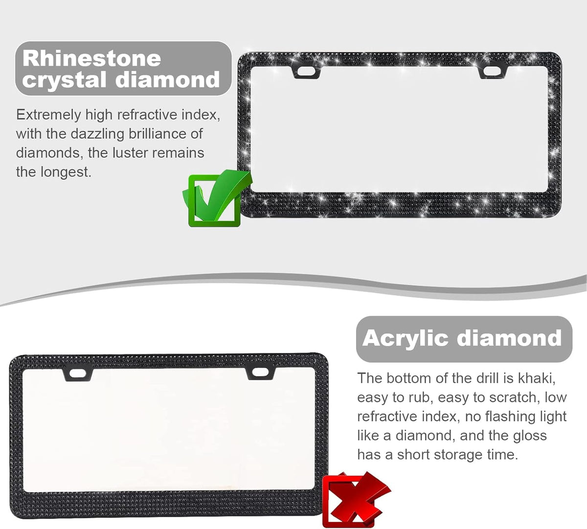 Bling License Plate Frames for Women, Sparkly Rhinestone Diamond - photo 3