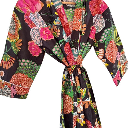 Robe Kimono Style Bathrobe, Long Dressing Gown, Free Size, Lightweight 3/4 Sleeves beach cover ups
