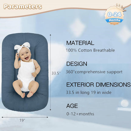 Baby Lounger 0-24 Months,Bionic Design Infant Lounger for Home and Travel with Cover,Breathable Baby Nest Waffle Fabric & 3D Support Newborn Babies Essentials Gifts,Peacock Blue