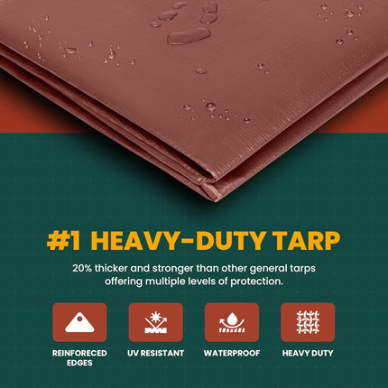 Large Waterproof Tarp- Heavy Duty Thick Poly Tarpaulin Ideal for Canopy Tents, Boats, RV or Pool Covers- Multipurpose Protective Tarps with Grommets for Indoor and Outdoor Use