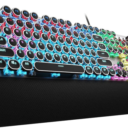 AULA F2088 Typewriter Style Mechanical Gaming Keyboard Wired,Blue Switches,Rainbow LED Backlit,Removable Wrist Rest,Media Control Knob,Retro Punk Round Keycaps,USB Wired Computer Keyboard