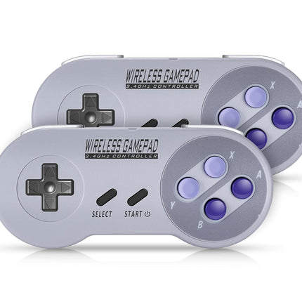Asopiram Wireless Controller for SNES Games, 2.4GHz Cordless Gamepad with USB Receiver for Windows PC Emulator, Rechargeable Retro Joystick Compatible for SNES Classic Switch I, 2-Pack