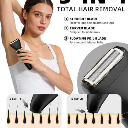 Ufree Bikini Trimmer Electric Razors for Women, Rechargeable Pubic Body Hair Trimmer Electric Shaver for Legs Body Hair, Bikini Shaver IPX7 Waterproof, Gifts for Women, Black