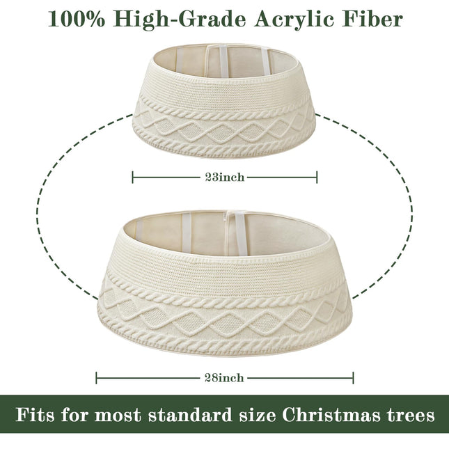 Knitted Christmas Tree Collar: Cream Crossed Diamond Edge Chunky Cable Knit Christmas Tree Collars for Artificial Trees, Farmhouse Rustic Tree Ring Tree Skirt for Christmas Home Décor