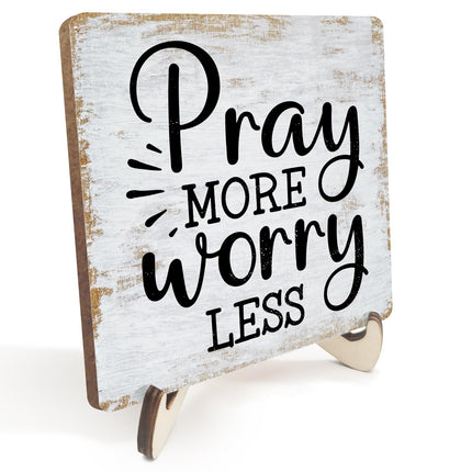 Motivational Sign Rustic Desk Decor Decorative Christian Gifts Religious Bible Verse Faith Decoration for Home Coffee Shop Office Table Shelf Tiered Tray Plaque with Wood Stand