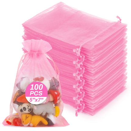 100pcs Organza Bags 5''x7'' - White Mesh Drawstring Gift Bags