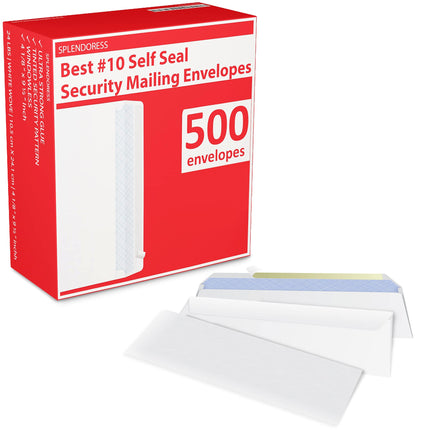Sobres #10 tamaño carta autosellantes | 500 sobres de seguridad para envío comercial con sello adhesivo | Tintados | paquete de sobres blancos no 10 sin ventana legales regulares lisos | 4-1/8 x 9-1/2 Inches | 24 LB