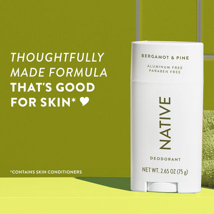 Native Deodorant Contains Naturally Derived Ingredients, 72 Hour Odor Control, Deodorant for Women and Men, Aluminum Free, Bergamot & Pine 2.65oz