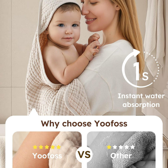 Hooded Baby Towels for Newborn 2 Pack 100% Muslin Organic Cotton Baby Bath Towel with Hood for Babies - photo 2
