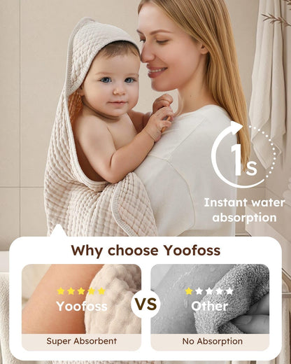 Hooded Baby Towels for Newborn 2 Pack 100% Muslin Organic Cotton Baby Bath Towel with Hood for Babies - photo 2