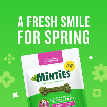 Minties Dog Dental Bone Treats, Tiny/Small Dental Dog Treats, 16 Ounces, Cleans Teeth, Fight Bad Breath, Removes Plaque and Tartar, 40 Count