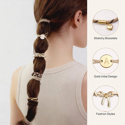 Hair Ties No Damage - 10 Pcs Hair Scrunchies for Women Girls, Hair Ties for Thick Hair & Thin Hair, Hair Scrunchies Bands Bracelets, Initial Hair Accessories for Women, Birthday Gift - Letter M