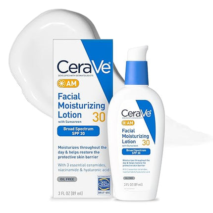 CeraVe AM SPF 30 Oil-Free Facial Moisturizing Lotion 3 oz broad spectrum sunscreen