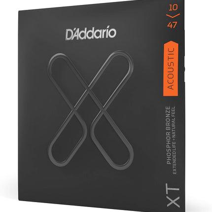 D'Addario Acoustic Guitar Strings, XT Phosphor Bronze Coated, XTAPB1047, Extra Light Gauge 10-47, 6-String Set, Pack of 1