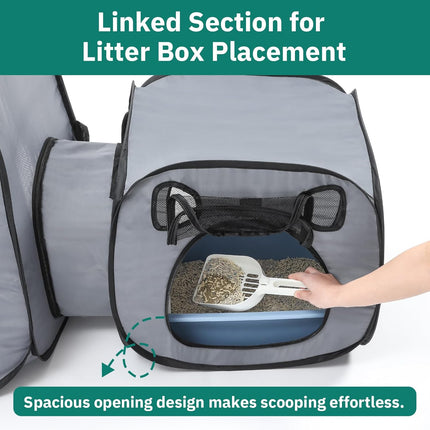 Cat Playpen with Separate Litter Box Area, Large Foldable Waterproof Cat Tent - 600D Oxford, Portable Indoor/Outdoor Pet Enclosure, Cage, House & Condos with Carrybag for Kittens, Small Dogs