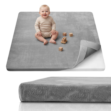 Mat de juego para bebé de 1.3" de grosor, mat para corral de 71x59 con funda desmontable y lavable, alfombra grande para piso, cojín de espuma y base antideslizante para niños, bebés, gris claro